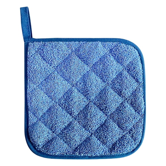 Quilted Terry Cloth Pot Holder & Heat-Resistant Placemat, 7" Square Insulated Kitchen Mat, Non- Hot Pad for Cooking, Baking & Dining-Blue