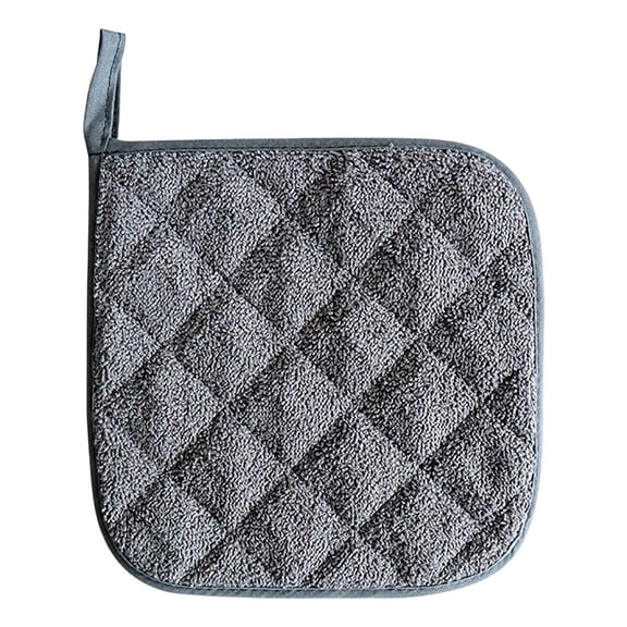 Quilted Terry Cloth Pot Holder & Heat-Resistant Placemat, 7" Square Insulated Kitchen Mat, Non- Hot Pad for Cooking, Baking & Dining-Grey