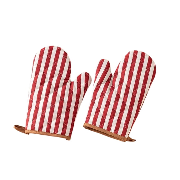 Quilted Thickened Oven Mitts Cotton Linen Heat Resistant Kitchen Baking Gloves for Home Cooking Microwave Use 1 Pair