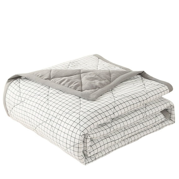 Quilted Throw Blanket, Checkered Throw Blanket, 50X60 In, Textured Surface, Single Bed, Winter Use, Gray Trim, 1 Pc