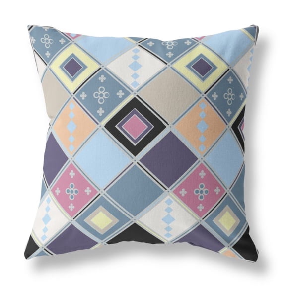 Quilted Tile Diamonds Indoor/Outdoor Pillow with Removable Cover in Blue Purple 18x18