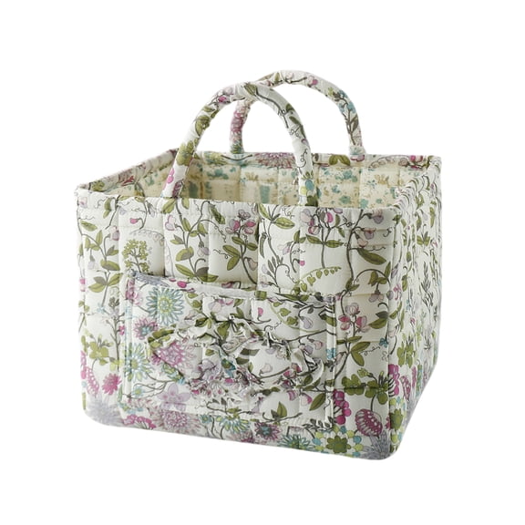 Quilted Tote Bag Floral Print Large Capacity Foldable Soft Polycotton for Work Shopping Travel Daily (Style 2)
