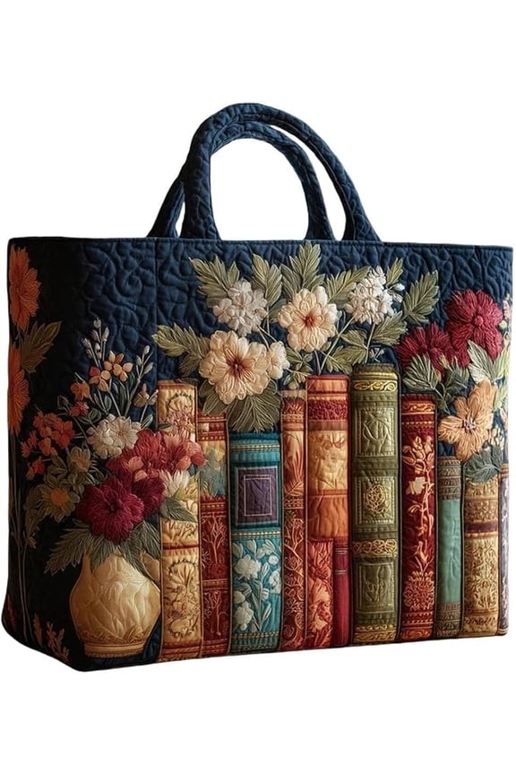 Quilted Tote Bag - Floral Shoulder Purse | Vintage Floral Quilted Tote Bag For Women, Lightweight Shoulder Purse For Teachers And Students, School, Work, Travel, Gym, Shopping