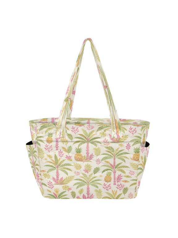 Quilted Tote Bag Large Capacity Multi-Compartment Handbag Exotic Pineapple Pattern Lightweight Structured Shoulder Bag Versatile Casual Bag