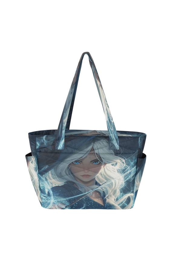 Quilted Tote Bag Large Capacity Multi-Compartment Handbag Lightweight Structured Shoulder Bag Versatile Casual Bag Blue-eyed Grimoire