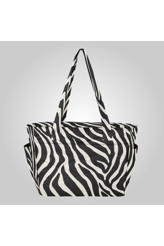 Quilted Tote Bag Large Capacity Multi-Compartment Handbag Lightweight Structured Shoulder Bag Versatile Casual Bag Classic Zebra Stripes Texture