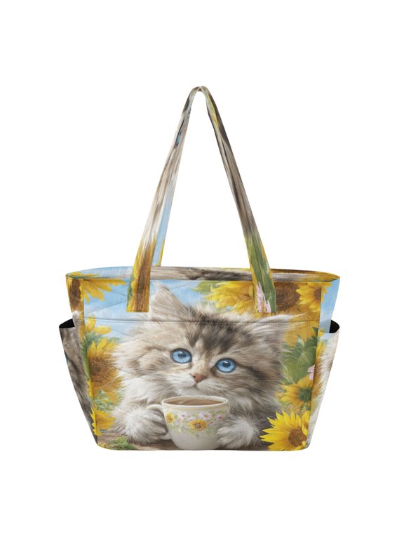 Quilted Tote Bag Large Capacity Multi-Compartment Handbag Lightweight Structured Shoulder Bag Versatile Casual Bag Comfortable and Elegant Puppet