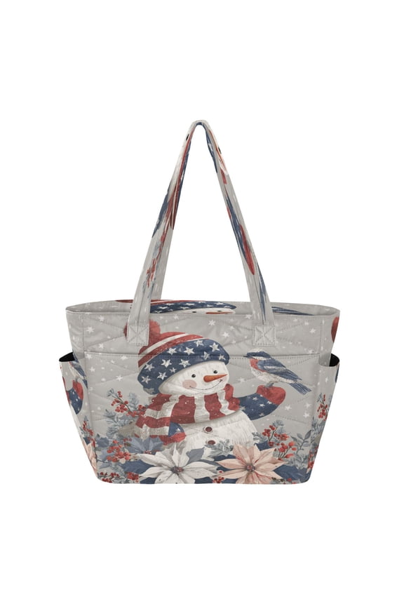 Quilted Tote Bag Large Capacity Multi-Compartment Handbag Lightweight Structured Shoulder Bag Versatile Casual Bag Five-star Flag Snowman