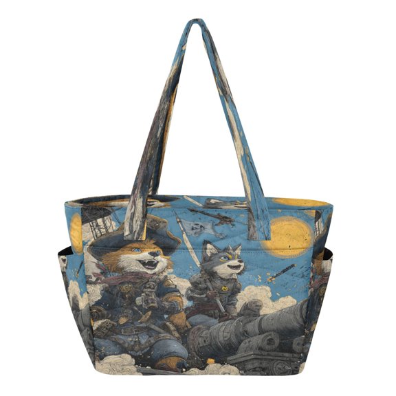 Quilted Tote Bag Large Capacity Multi-Compartment Handbag Lightweight Structured Shoulder Bag Versatile Casual Bag Fox Wars