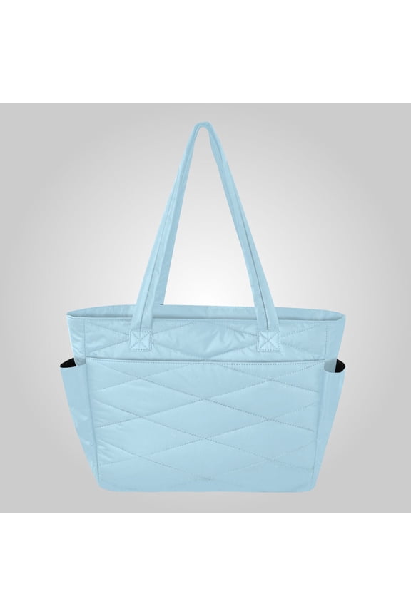 Quilted Tote Bag Large Capacity Multi-Compartment Handbag Lightweight Structured Shoulder Bag Versatile Casual Bag Light Blue Solid Color Background