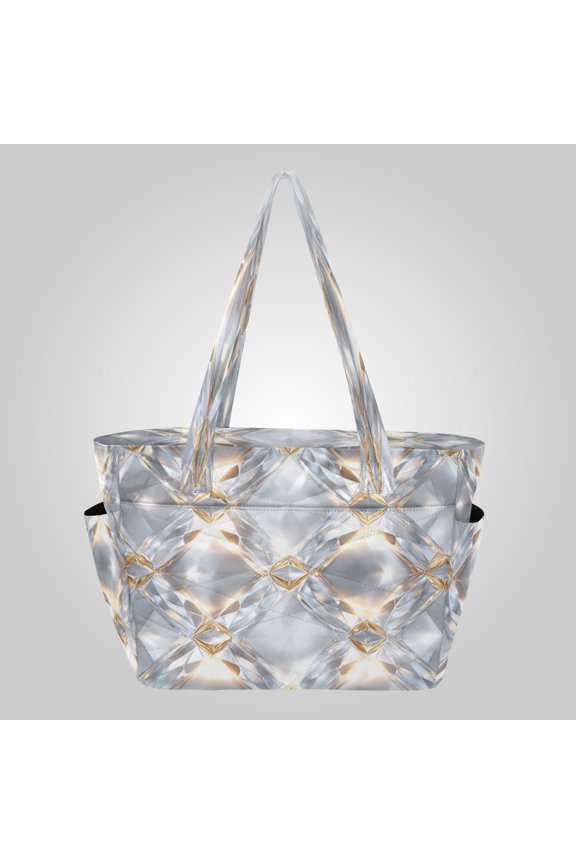 Quilted Tote Bag Large Capacity Multi-Compartment Handbag Lightweight Structured Shoulder Bag Versatile Casual Bag Luxe Diamond Weave