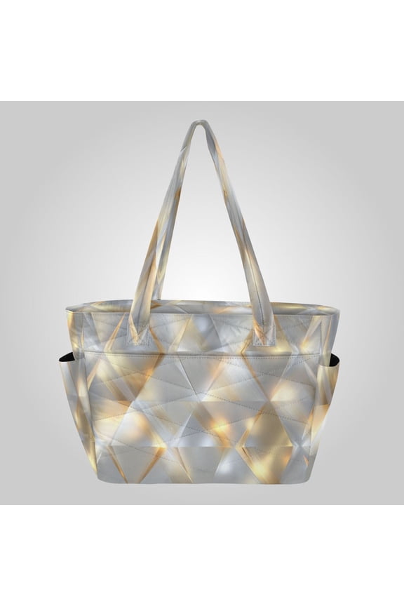 Quilted Tote Bag Large Capacity Multi-Compartment Handbag Lightweight Structured Shoulder Bag Versatile Casual Bag Luxe Triangular Gradient