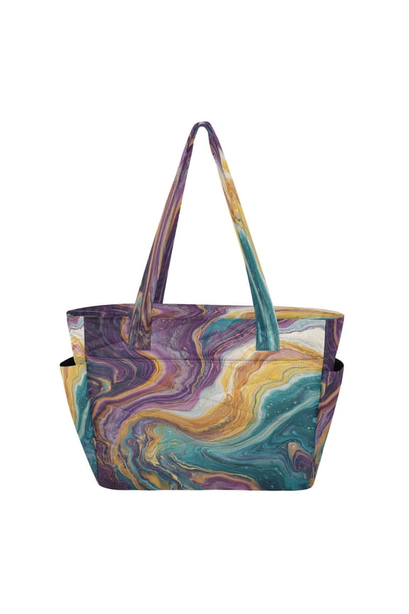 Quilted Tote Bag Large Capacity Multi-Compartment Handbag Lightweight Structured Shoulder Bag Versatile Casual Bag Marble Veins in Various Colors