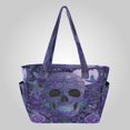 thumbnail image 1 of Quilted Tote Bag Large Capacity Multi-Compartment Handbag Lightweight Structured Shoulder Bag Versatile Casual Bag Midnight Skull Butterfly Bloom, 1 of 7