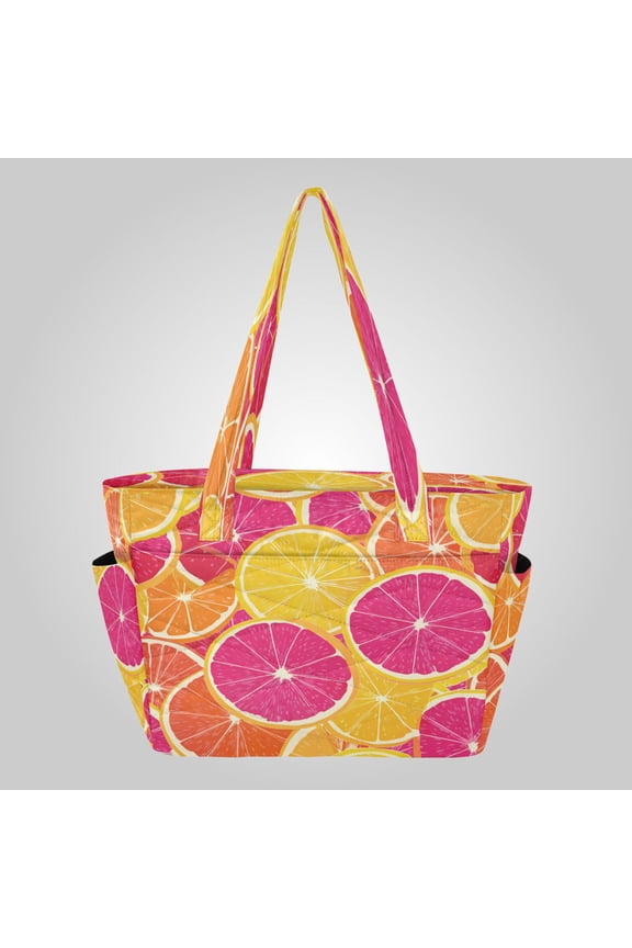 Quilted Tote Bag Large Capacity Multi-Compartment Handbag Lightweight Structured Shoulder Bag Versatile Casual Bag Oranges and Grapefruits