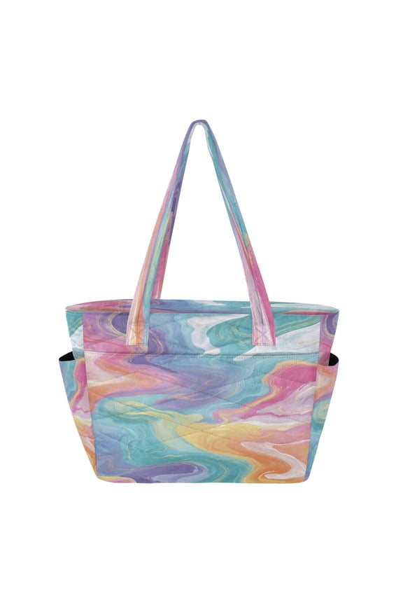Quilted Tote Bag Large Capacity Multi-Compartment Handbag Lightweight Structured Shoulder Bag Versatile Casual Bag Rainbow-colored Twists