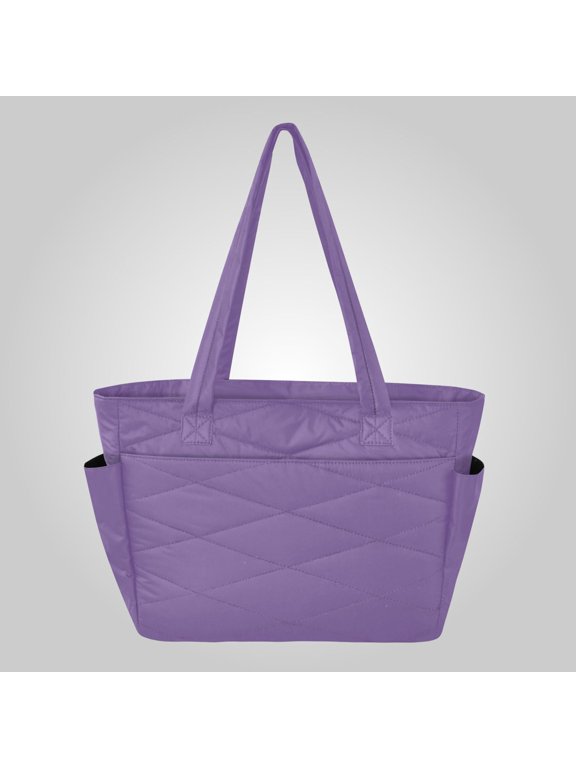 Quilted Tote Bag Large Capacity Multi-Compartment Handbag Lightweight Structured Shoulder Bag Versatile Casual Bag Solid Muted Violet Background