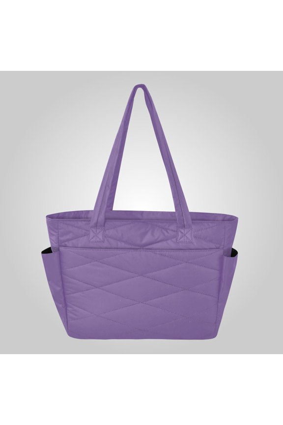 Quilted Tote Bag Large Capacity Multi-Compartment Handbag Lightweight Structured Shoulder Bag Versatile Casual Bag Solid Muted Violet Background