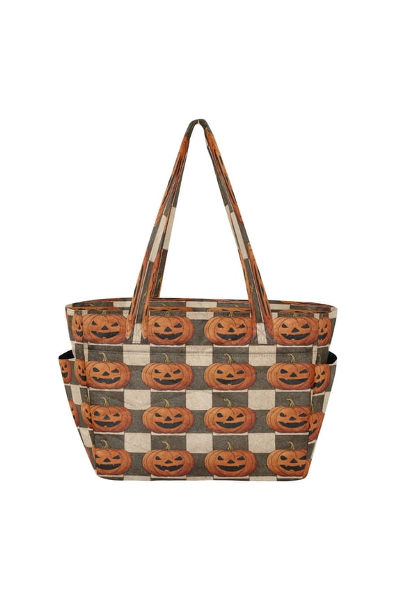 Quilted Tote Bag Large Capacity Multi-Compartment Handbag Lightweight Structured Shoulder Bag Versatile Casual Bag Striped Wicked Pumpkins