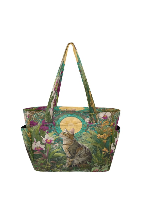 Quilted Tote Bag Large Capacity Multi-Compartment Handbag Lightweight Structured Shoulder Bag Versatile Casual Bag Tabby in The Garden