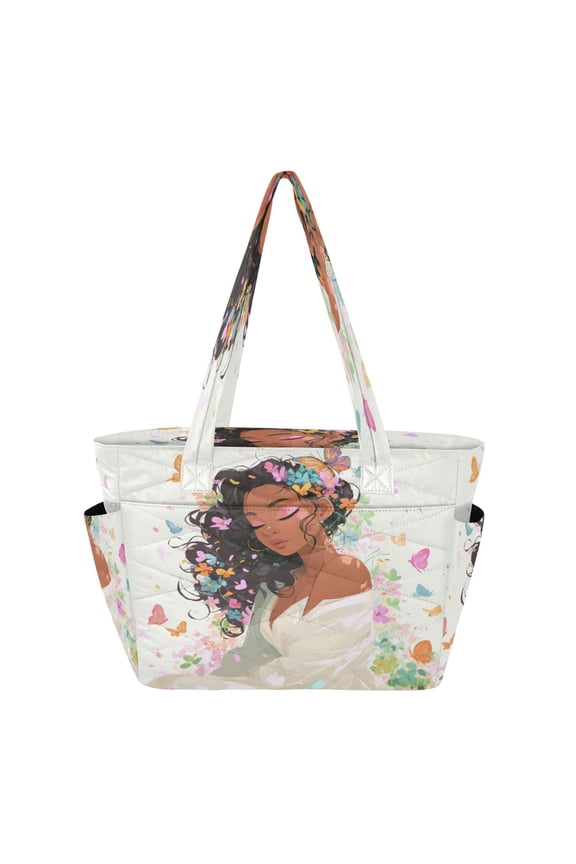 Quilted Tote Bag Large Capacity Multi-Compartment Handbag Lightweight Structured Shoulder Bag Versatile Casual Bag The Beauty in Meditation