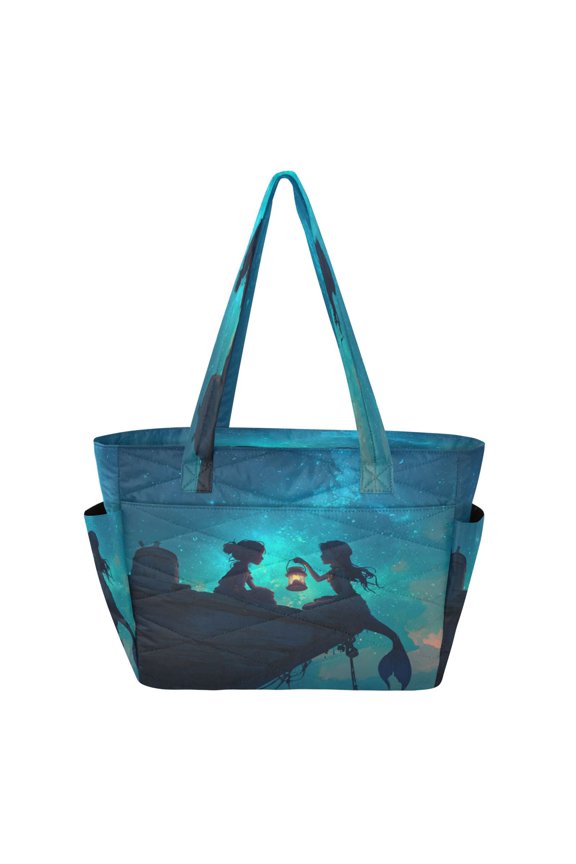 Quilted Tote Bag Large Capacity Multi-Compartment Handbag Lightweight Structured Shoulder Bag Versatile Casual Bag The Girls' Pact