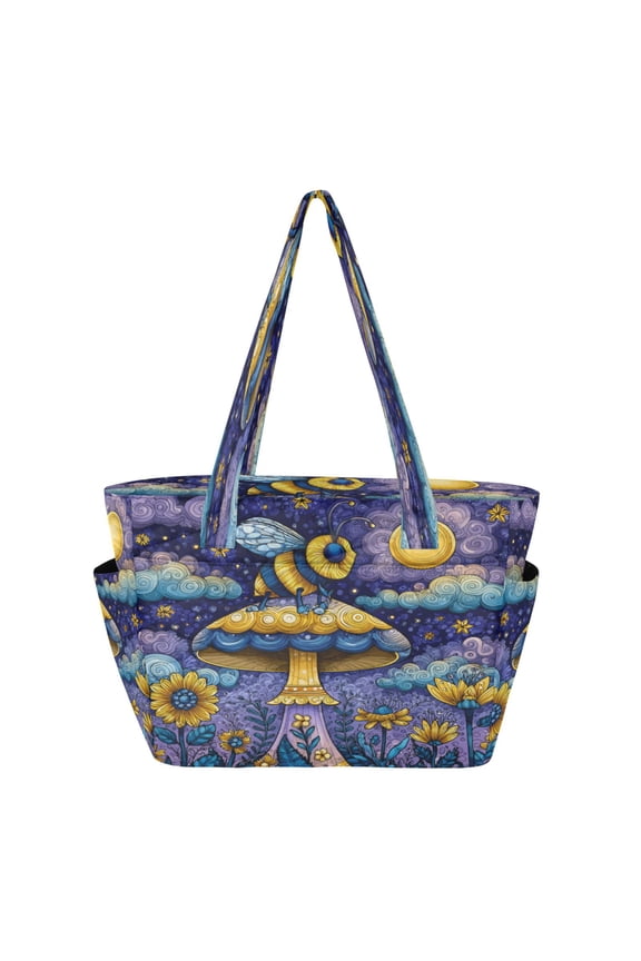 Quilted Tote Bag Large Capacity Multi-Compartment Handbag Lightweight Structured Shoulder Bag Versatile Casual Bag Whimsical Cartoon Bee
