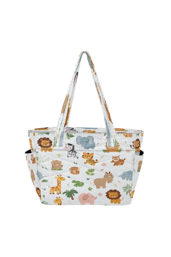 Quilted Tote Bag Large Capacity Multi-Compartment Handbag Lightweight Structured Shoulder Bag Versatile Casual Bag Zoo Party