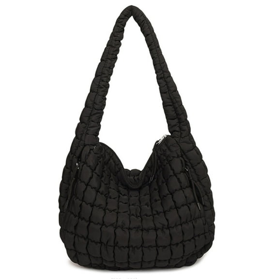 Quilted Tote Bag Large Carryall Puffer Shoulder Bag Lightweight Padding Hobo Bag(Black)