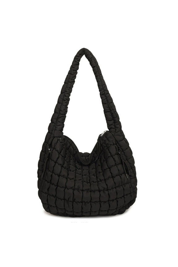 Quilted Tote Bag Large Carryall Puffer Shoulder Bag Lightweight Padding Hobo Bag(Black)