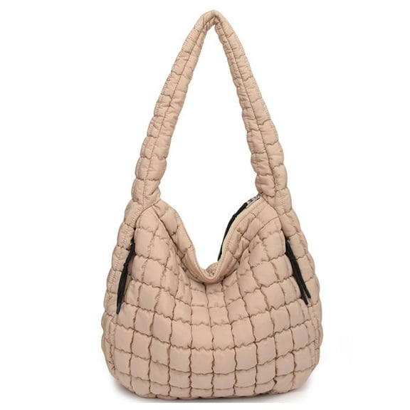 Quilted Tote Bag Large Carryall Puffer Shoulder Bag Lightweight Padding Hobo Bag(Khaki)