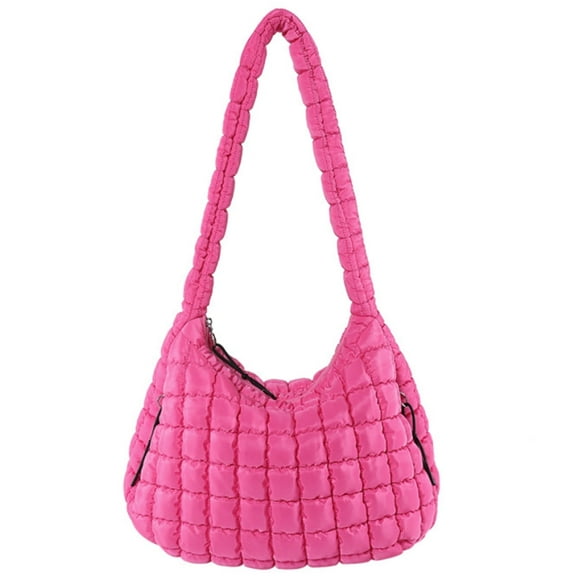 Quilted Tote Bag Large Carryall Puffer Shoulder Bag Lightweight Padding Hobo Bag(Rose)