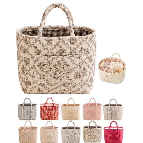 Quilted Tote Bag Quilted Car Basket Car Storage Basket Large Capacity Quilted Bag Car Tote Bag Fabric Storage Basket with Handles for Women