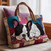 Quilted Tote Bag, Sweet Boston Buddies, Quilted Shoulder Bag, Gift for Her, Everyday Bag, Reusable Market Tote