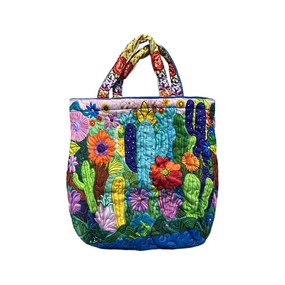 Quilted Tote Bag for Women Large Capacity Boho Floral Shopping Tote Bag Lightweight Quilted Handbag Reusable Everyday Shoulder Bag Colorful Cactus Pattern Travel Beach Grocery Work Casual Carryall