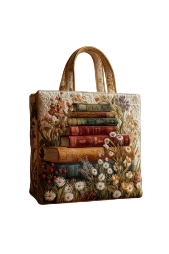 Quilted Tote Bag For Women, Quilted Embroidered Fabric Bag, Large Capacity Vintage Book Tote Bag For Shopping, Travel | Large Capacity, Lightweight, Quilted