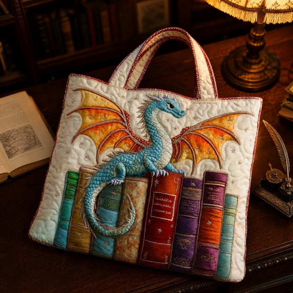 Quilted Tote Bag for Women, Colorful Animal Print & Lightweight Open Top Utility Bag for Shopping Travel Work(Blue Dragon)