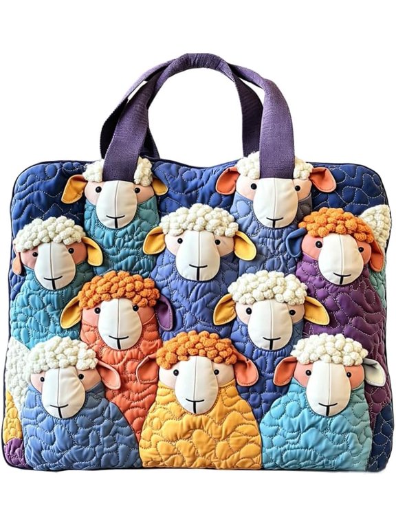 Quilted Tote Bag for Women Cute 3D Sheep Patchwork Shoulder Bag Large Casual Work Purse Cottagecore Aesthetic Book Bag