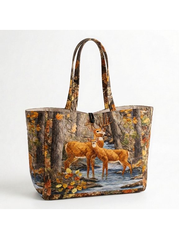 Quilted Tote Bag for Women, Deer Haven, Quilted Carryall Bag, Gift for Her, Everyday Bag