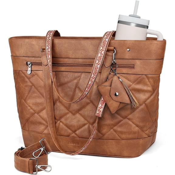 Quilted Tote Bag for Women, Designer Laptop Purse, Large Leather Handbag for Travel, Work, Daily, Teacher