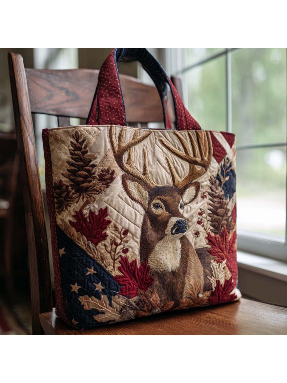 Quilted Tote Bag for Women, Graceful Stag, Quilted Carryall Bag, Gift for Her, Everyday Bag