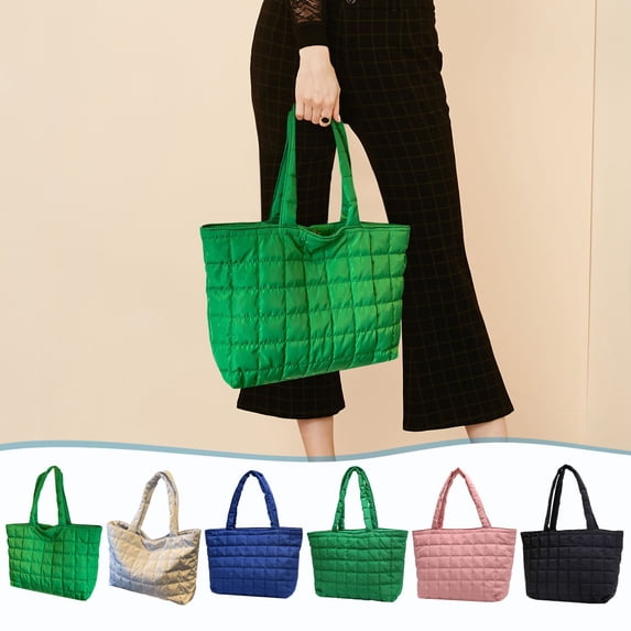 Quilted Tote Bag for Women, Lightweight Puffer Padding Shoulder Bag, Large Nylon Tote Handbag with Zipper Closure