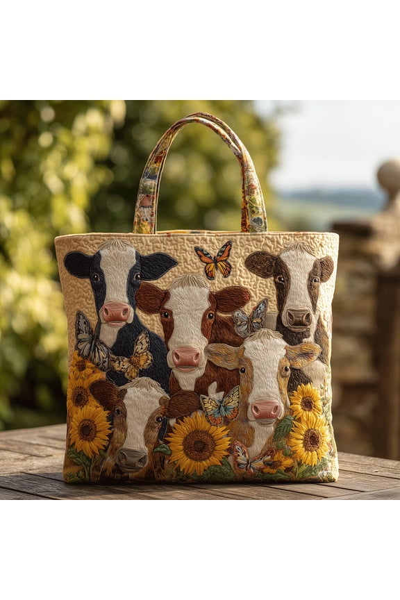 Quilted Tote Bag for Women, Moo Vibes, Quilted Carryall Bag, Gift for Her, Everyday Bag