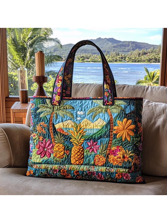 Quilted Tote Bag for Women, Pineapple Sunset, Quilted Carryall Bag, Gift for Her, Everyday Bag