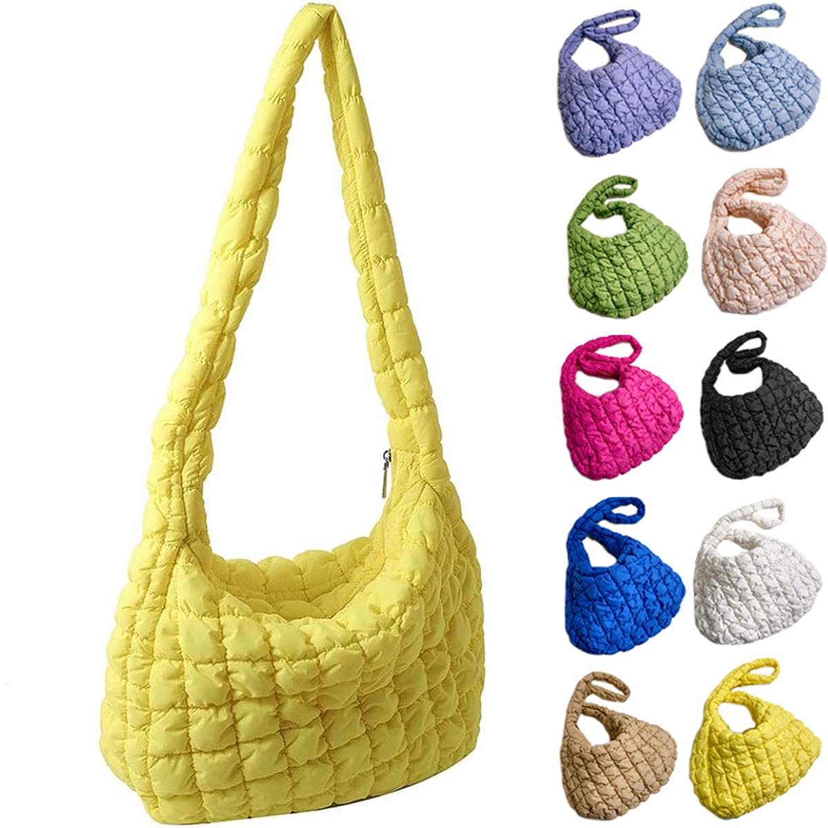 ★LOTSYOU★ lotsyou_Fairy tale Padding Big bag Light Yellow Quilted Tote Bag for Women Puffer Bag Quilted Bag