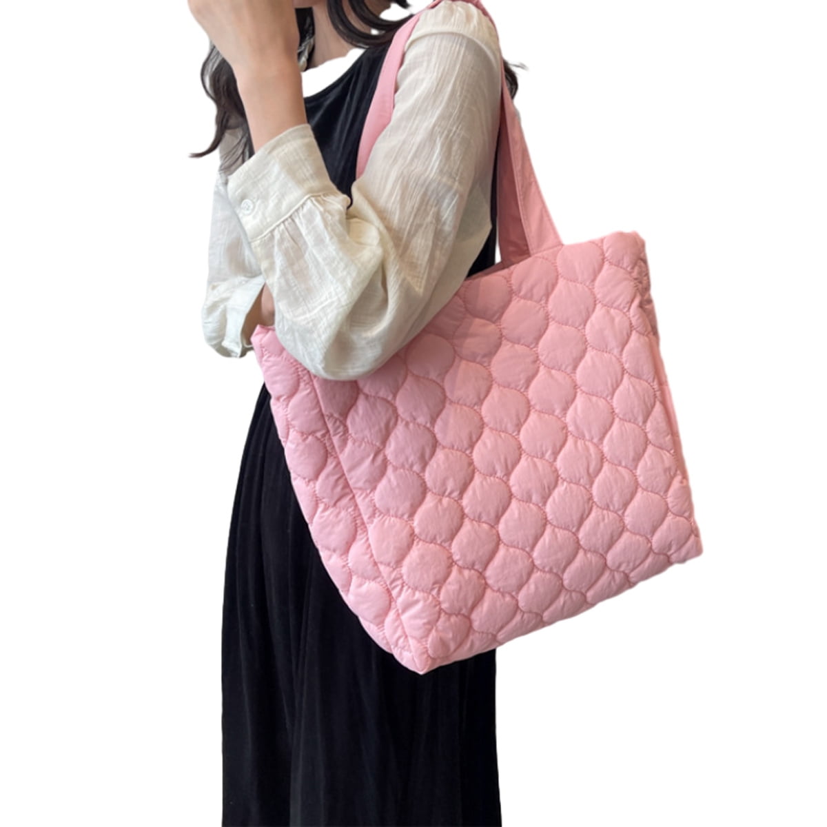 Quilted Tote Bag for Women Puffer Bag Quilted Bag Lightweight Puffy Tote Bag Quilted Padding Shoulder Bag pink