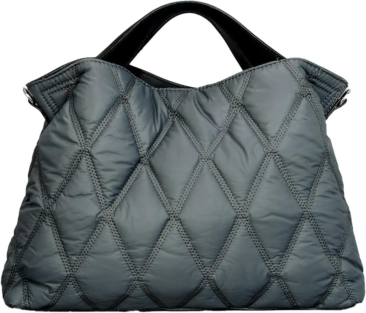Quilted Tote Bag for Women, Soft Puffer Bag Lightweight Trendy Crossbody Bags Purse with Long Shoulder Strap