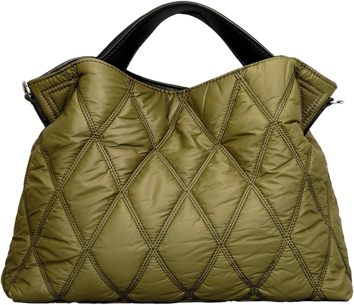 Quilted Tote Bag for Women, Soft Puffer Bag Lightweight Trendy Crossbody Bags Purse with Long Shoulder Strap