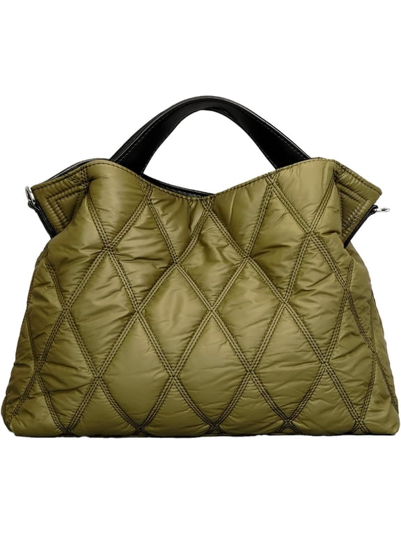Quilted Tote Bag for Women, Soft Puffer Bag Lightweight Trendy Crossbody Bags Purse with Long Shoulder Strap