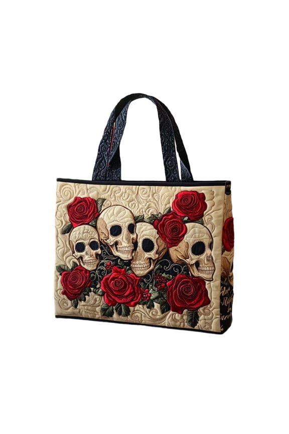 Quilted Tote Bag for Women Vintage Bookish Floral Tote Bags Unique Large Shoulder Bag Cotton Hobo Bag for Shopping